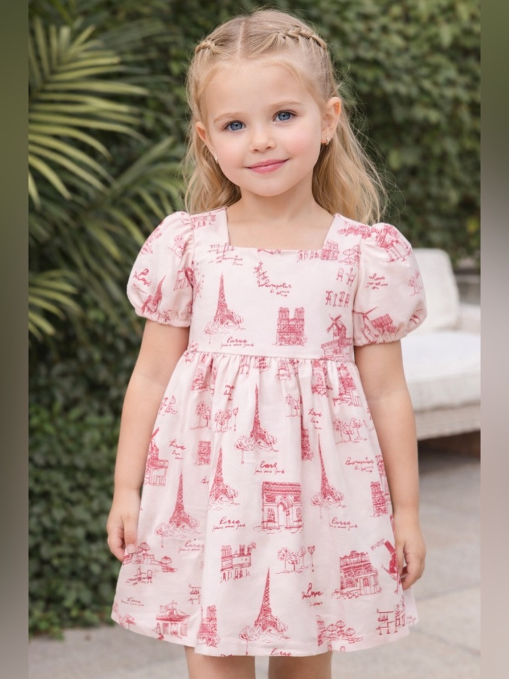 Janie and Jack Valentines Paris French toile Ponte Dress Bow pink red girls 4T